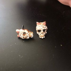 Gold diamond skull earrings